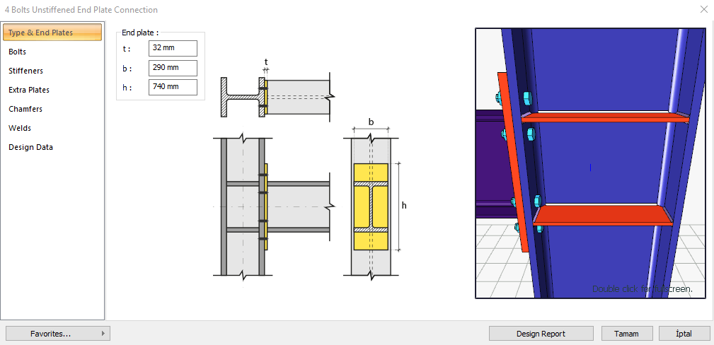 4 Bolt Unstiffened End Plate Connection Design