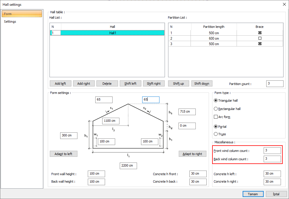 Wind Column Count Setting