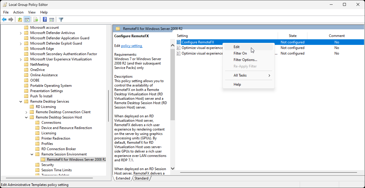 Graphics card acceleration settings on remote desktop